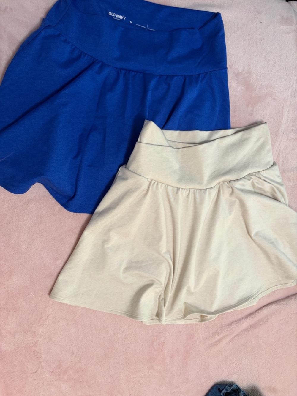 2 Everyday Gathered Mini Skorts in Cream and Blue